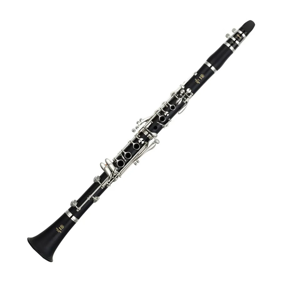Black Yamaha student clarinet on a white background